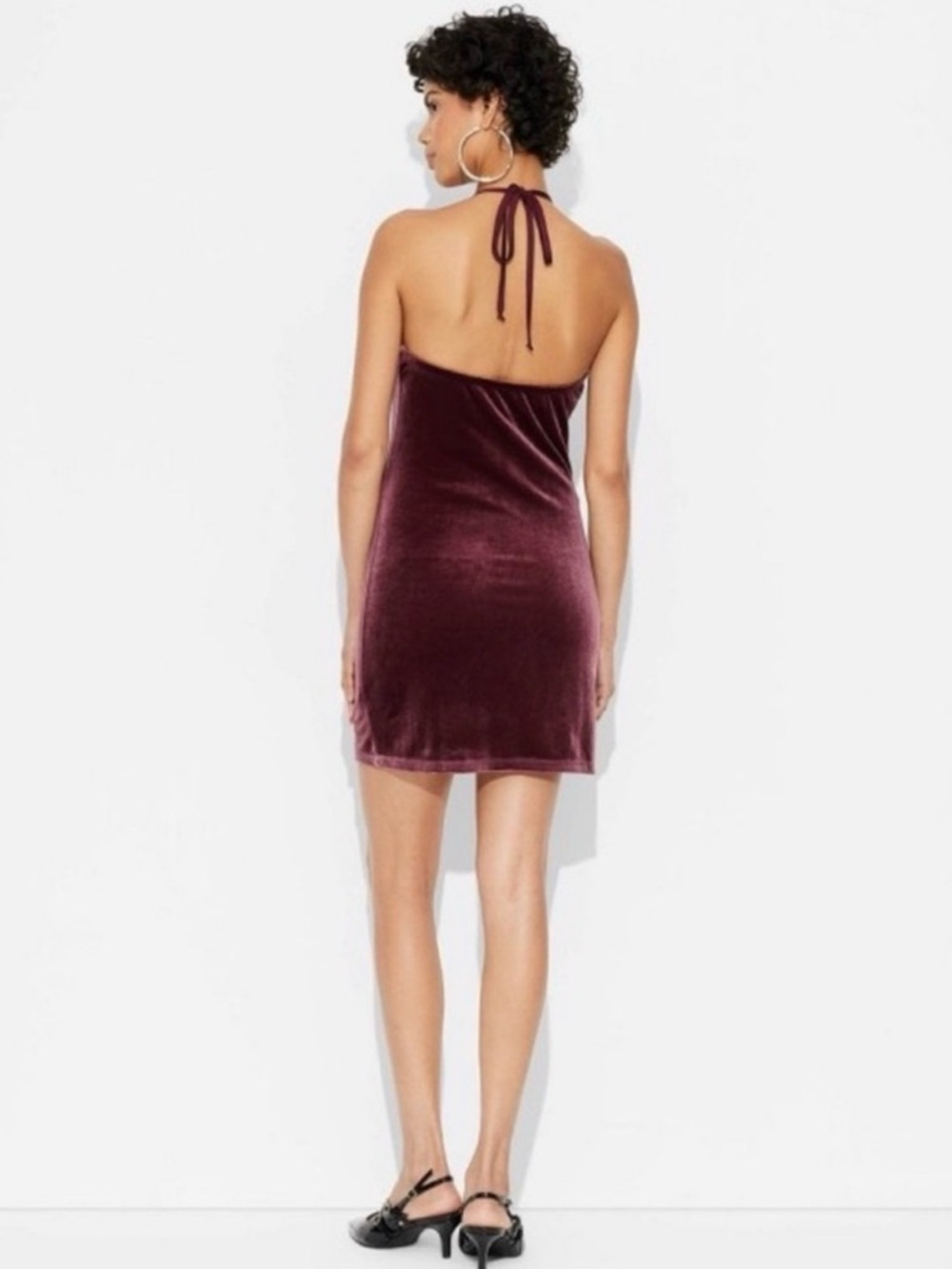 Burgundy Velvet Halter Mini Dress Size Small | Holiday Party - Picture 3 of 7